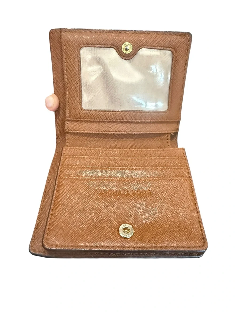 Michael Kors Brown/Tan Saffiano Leather Card Case with Gold Logo